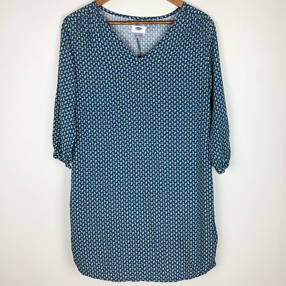 3/$25 Old Navy Teal Floral V-Neck Shift Dress - Picture 2 of 6